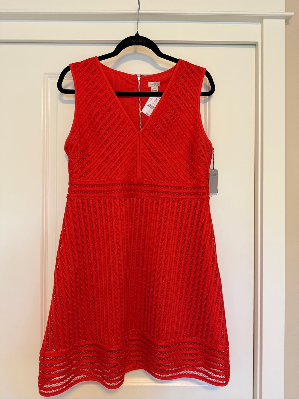 J. Crew Adorable and Flattering Red Modern Lace V-Neck Dress NWT